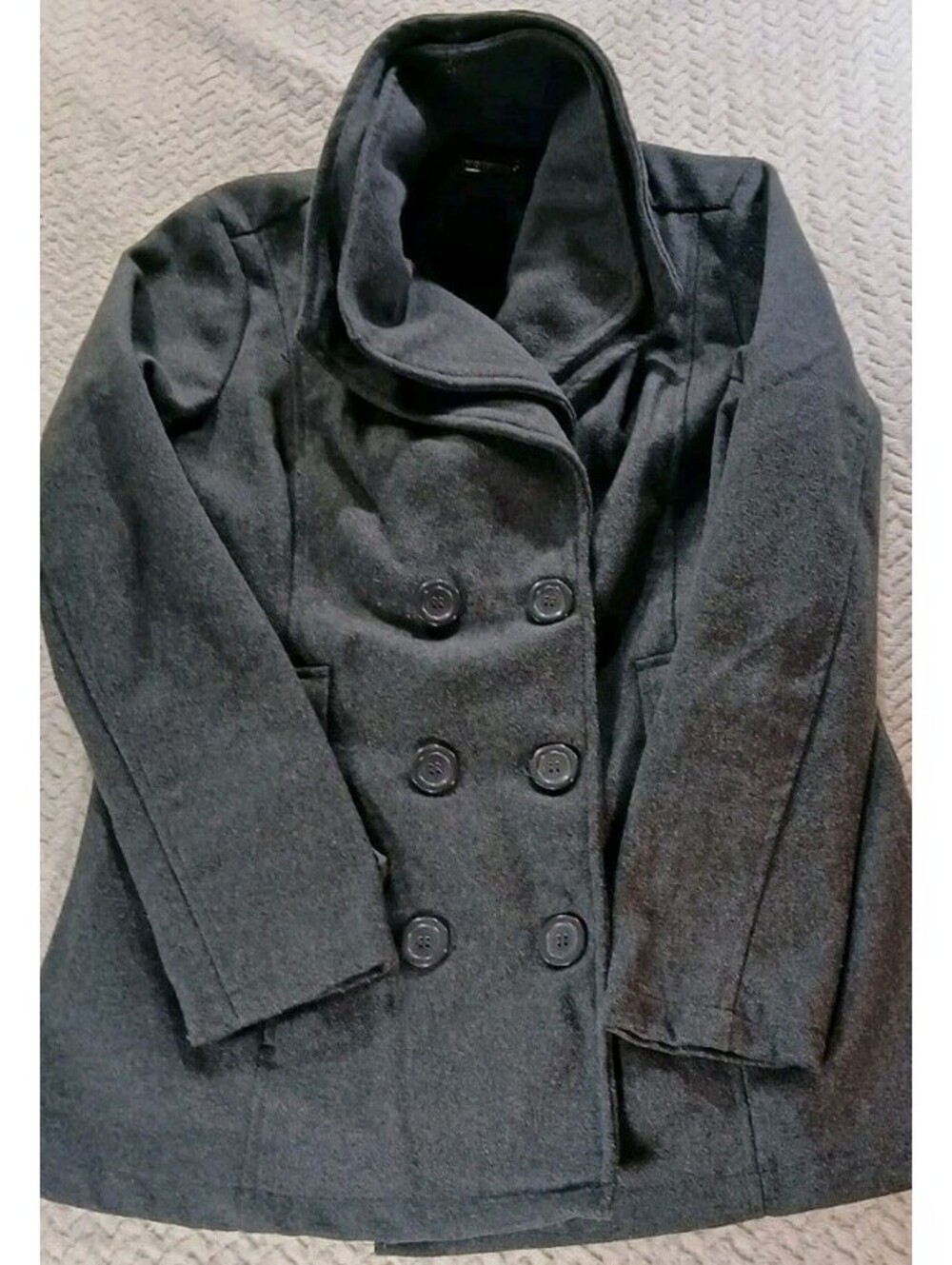 J2 JouJou - Jacket Womens L - Belted Trench Pea Coat Double Breasted Gray & BELT